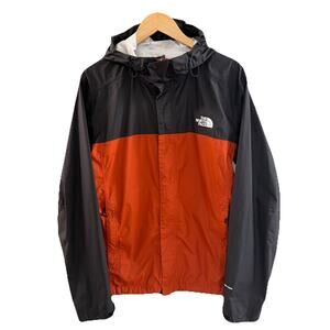 The North Face Rain Jacket Mens Large Black Orange Full Zip Hood Outdoors Hike